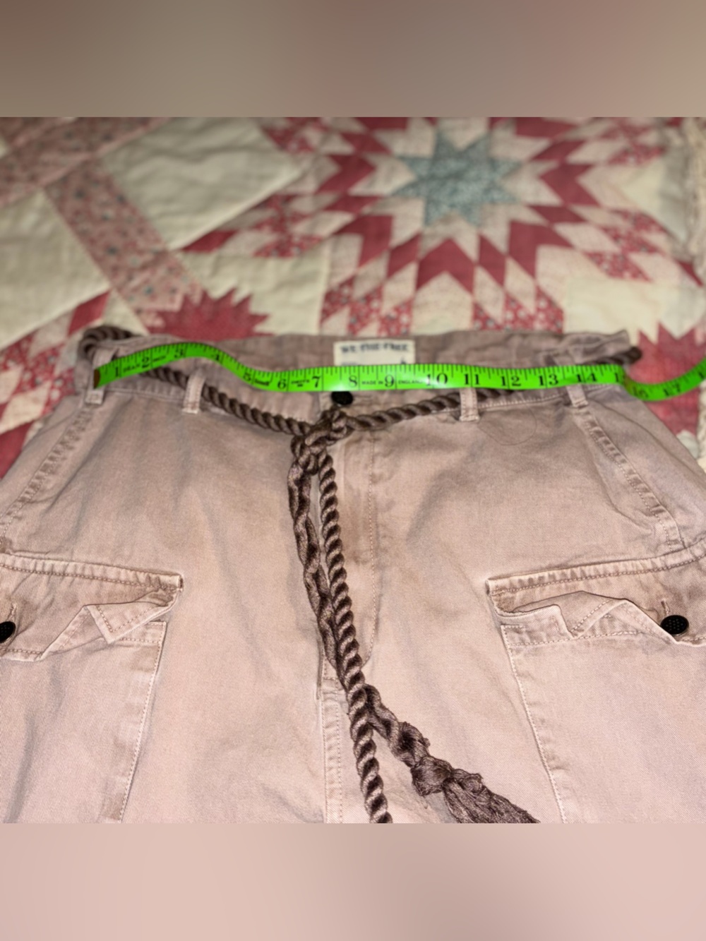 Free People Blush Pink Cropped Cargo Jeans with Braided Belt - Picture 10 of 11